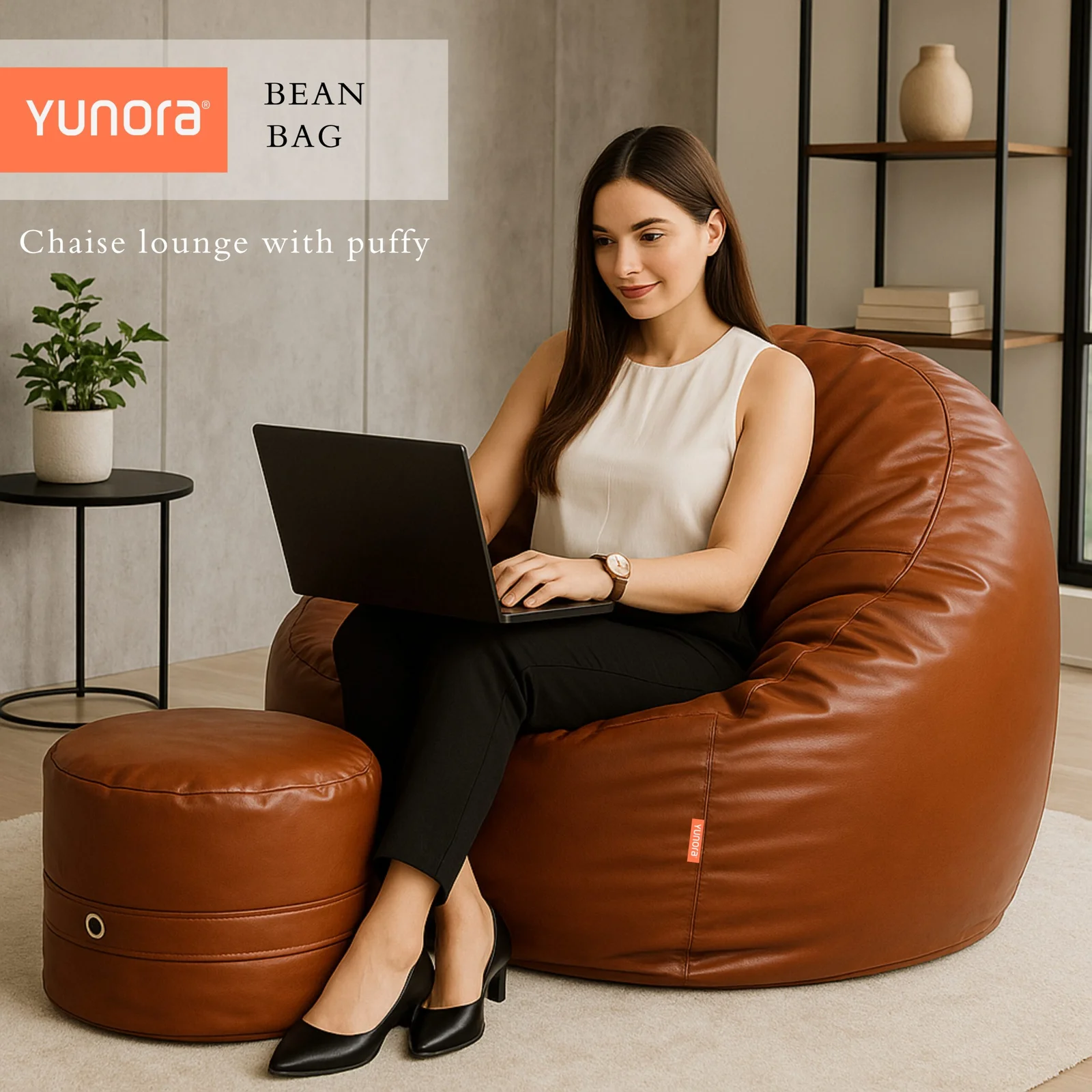 Yunora Chaise Lounge Bean Bag Chair Cover – Leather Look, Without Filling