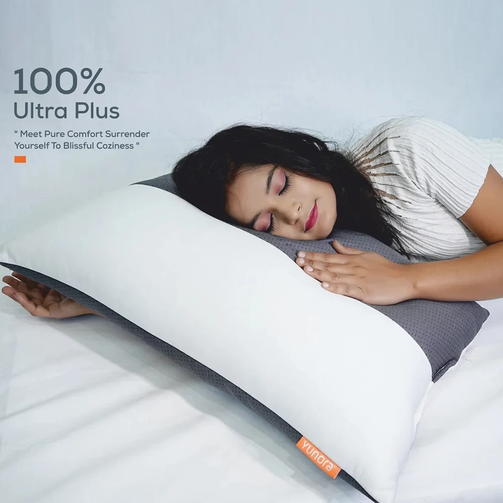 Yunora Feather Touch Microfibre Sleeping Pillow – Pack of 1 (Gray/White)