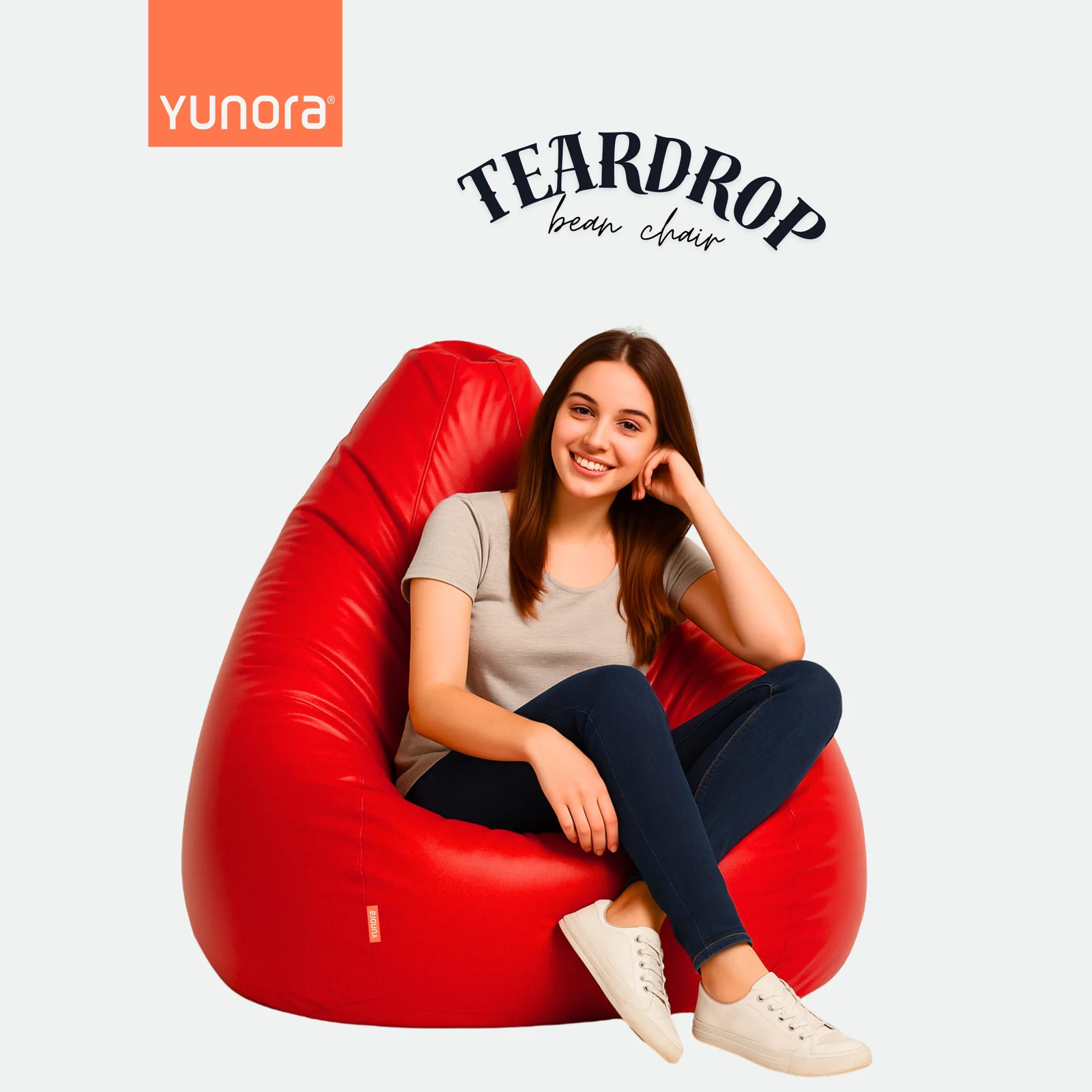 Yunora Teardrop Bean Bag Chair Cover – Leather Finish, Strong Stitching